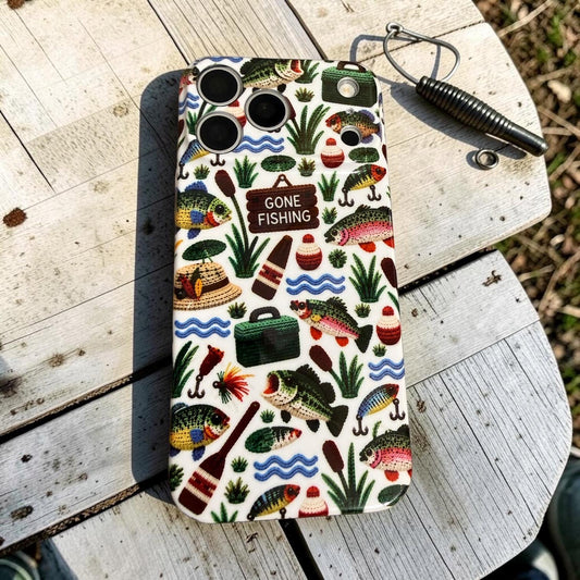 Fishing Emroidered Style Inspired Iphone Case 18 17 16 plus  Pro Max, Fish Trout Fishing Phone Case