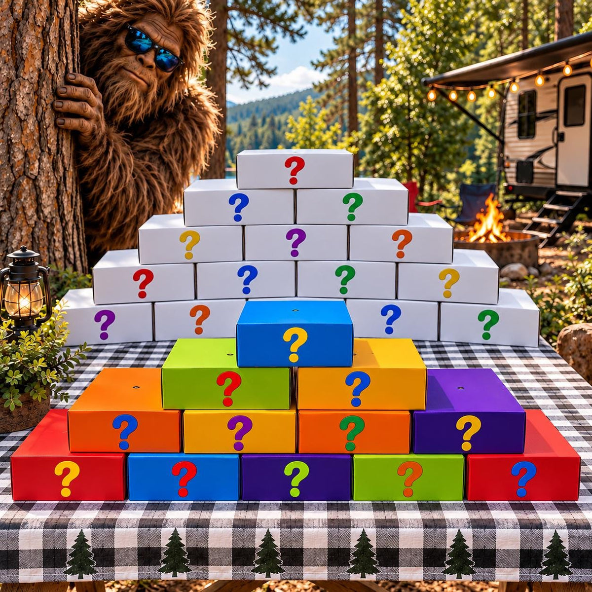 Bigfoot ? Mystery Gift Box ? Large Sasquatch Tees, Hats, Beanies, Earrings, Ornaments, Keychains, Car Freshners, Plates, Tumbler