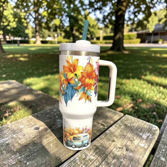 Lilies and Campers 40oz Tumbler Floral Camper Camping Tumbler