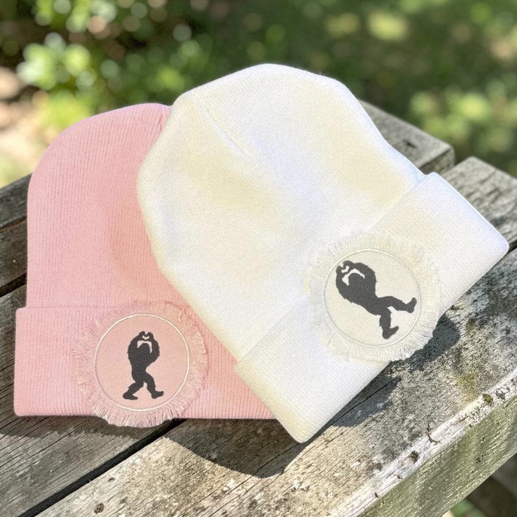 Bigfoot Heart Hands Beanie Ladies Pink White