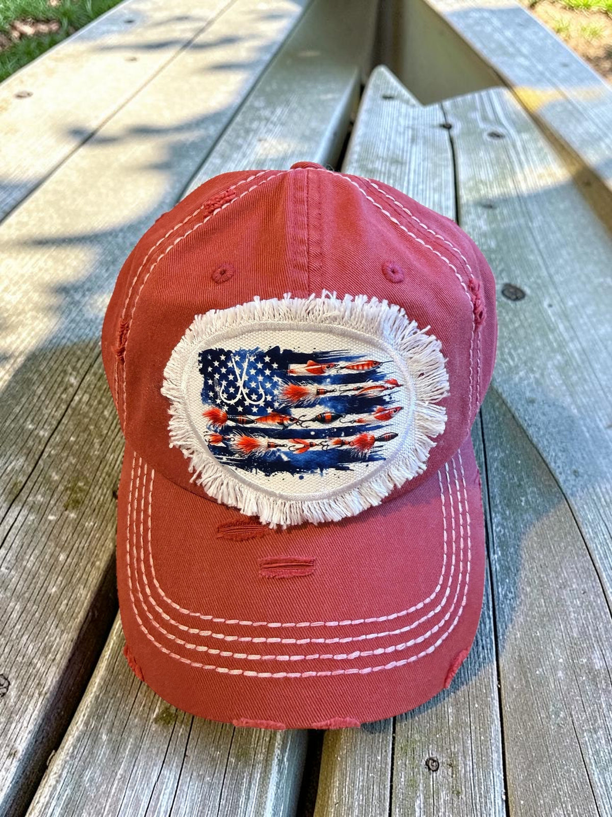 Red or Blue Fishing Lure American Flag Hat Fishing Cap