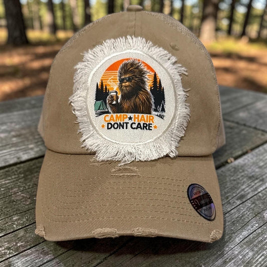 Bigfoot Camp Hair Don't Care Camping Sasquatch  Cap HatFootprint Beileve Hat Cap