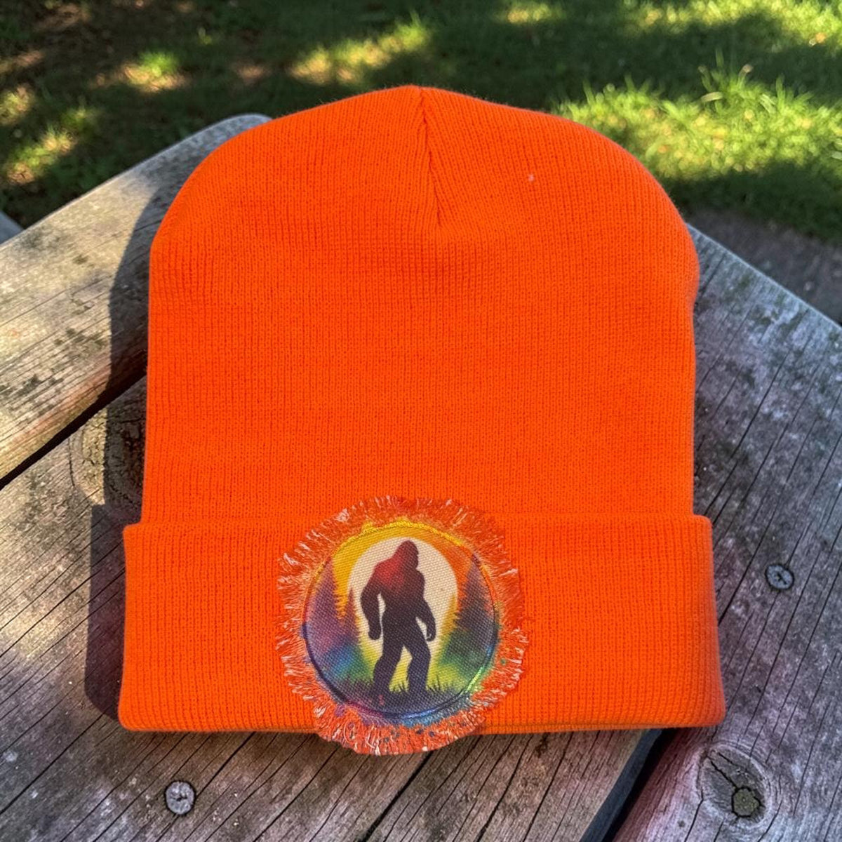 Sasquatch Bigfoot Foot Beanie Hat Toque Black Winter Hunting Orange