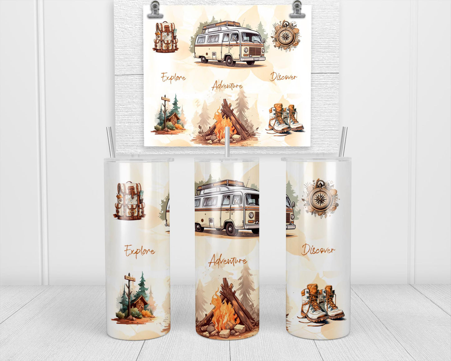 Discover Adventure Explore Tent Van Tumbler 20oz Camping Tumbler