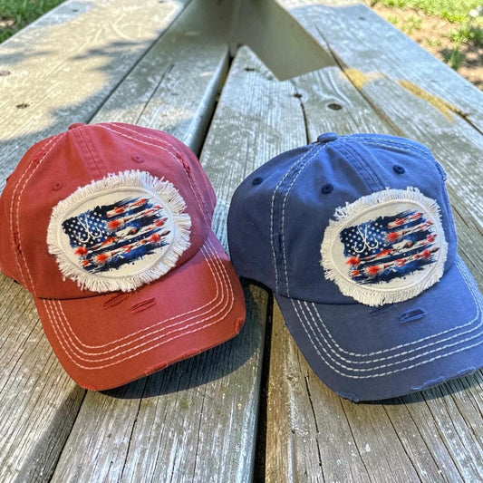 Red or Blue Fishing Lure American Flag Hat Fishing Cap