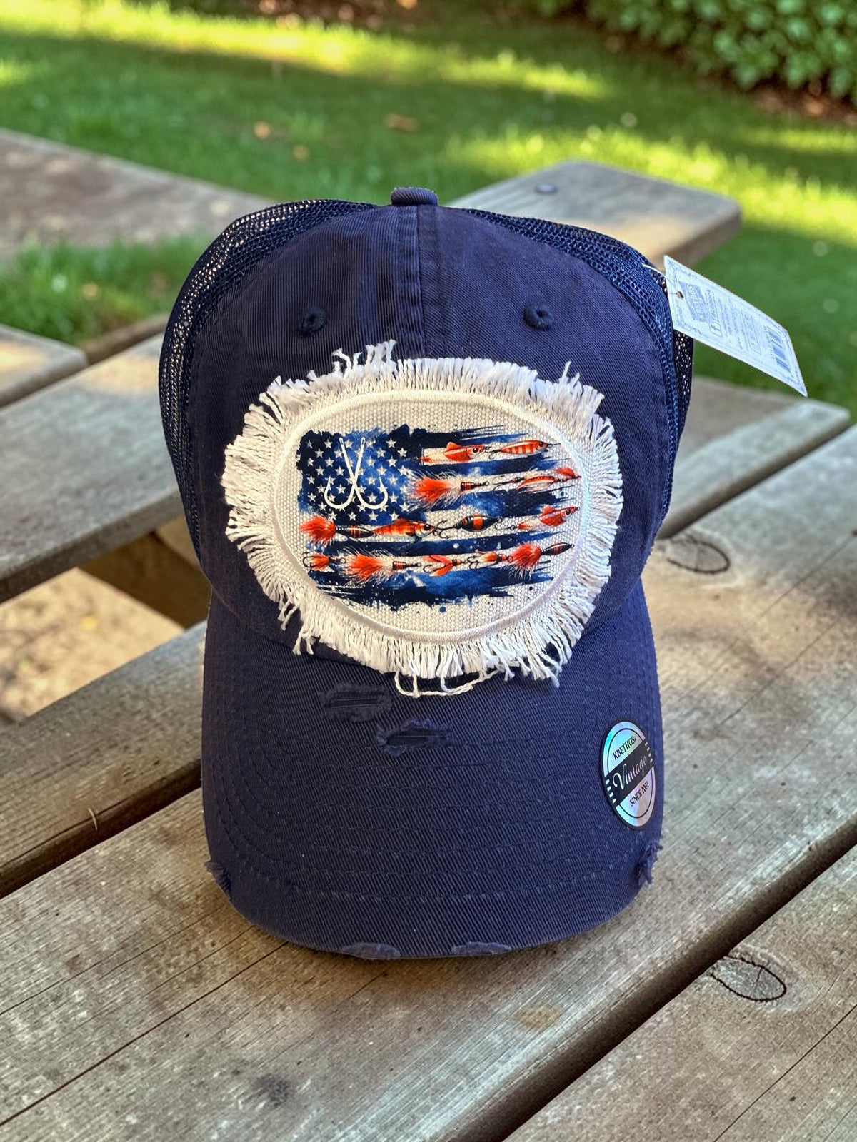 Red or Blue Fishing Lure American Flag Hat Fishing Cap
