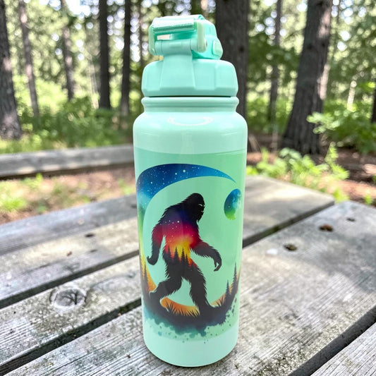 25oz Sasquatch, Bigfoot, Yeti, Cryptid Stainless Steel Water Bottle, crescent Moon