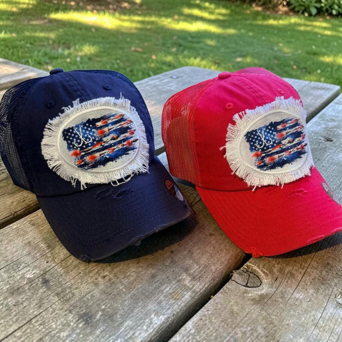 Red or Blue Fishing Lure American Flag Hat Fishing Cap