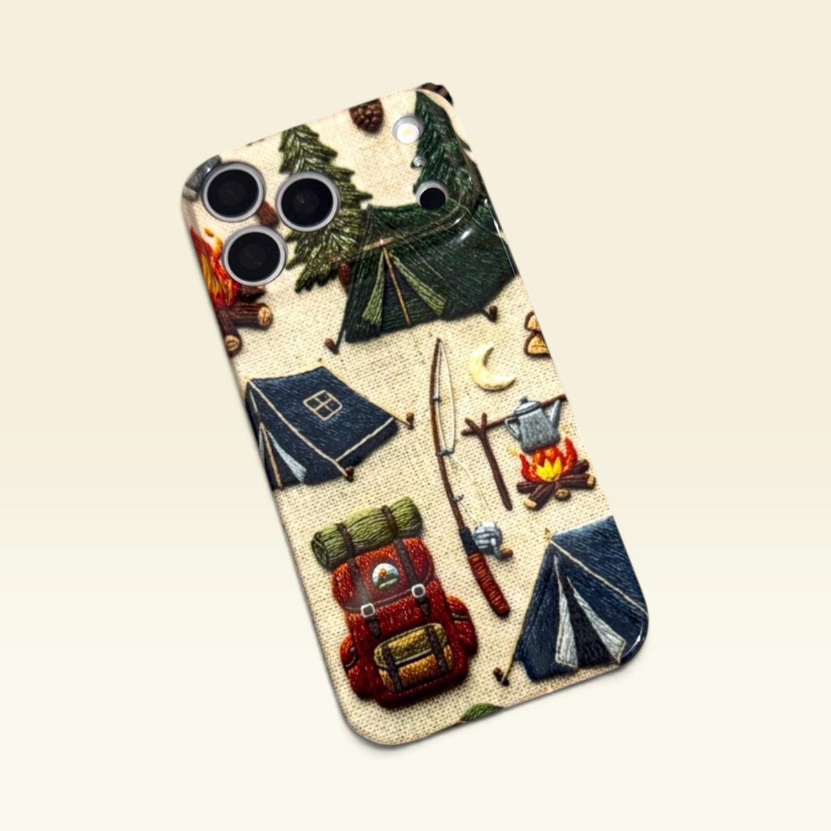 Camping Iphone Case 18 17 Pro Max Happy Camper Tent Fishing Faux Embroidered