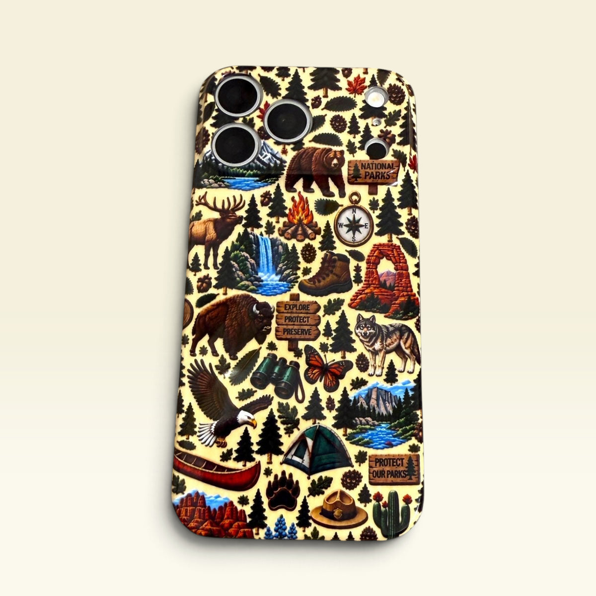 National Parks Themed NPS Inspired Iphone Case 18 17 16 plus  Pro Max, Plus Yellowstone Arches Grand Canyon Bryce Denali Ranger