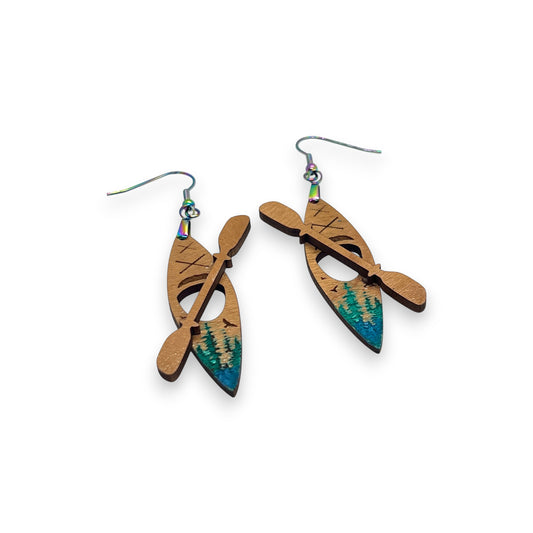 Nature Forest Lake Kayak & Paddle Earrings