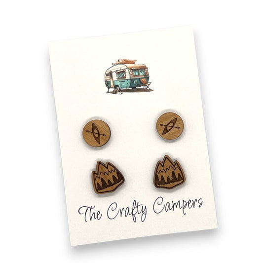 Kayak and Mountains Earrings Set