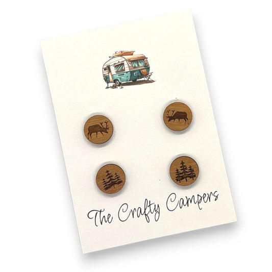 Elk and Forest Trees Earrings Set
