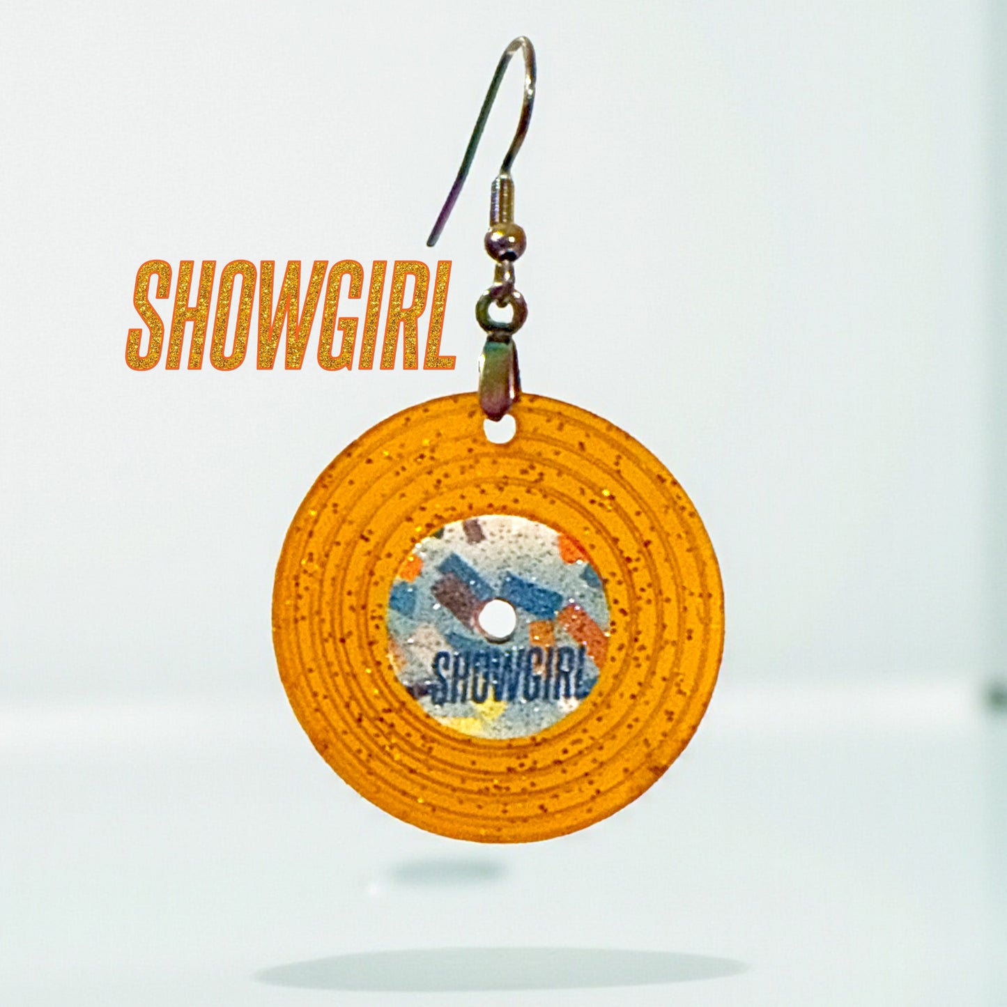 Showgirl Earrings Album Vinyl Record Orange Glitter