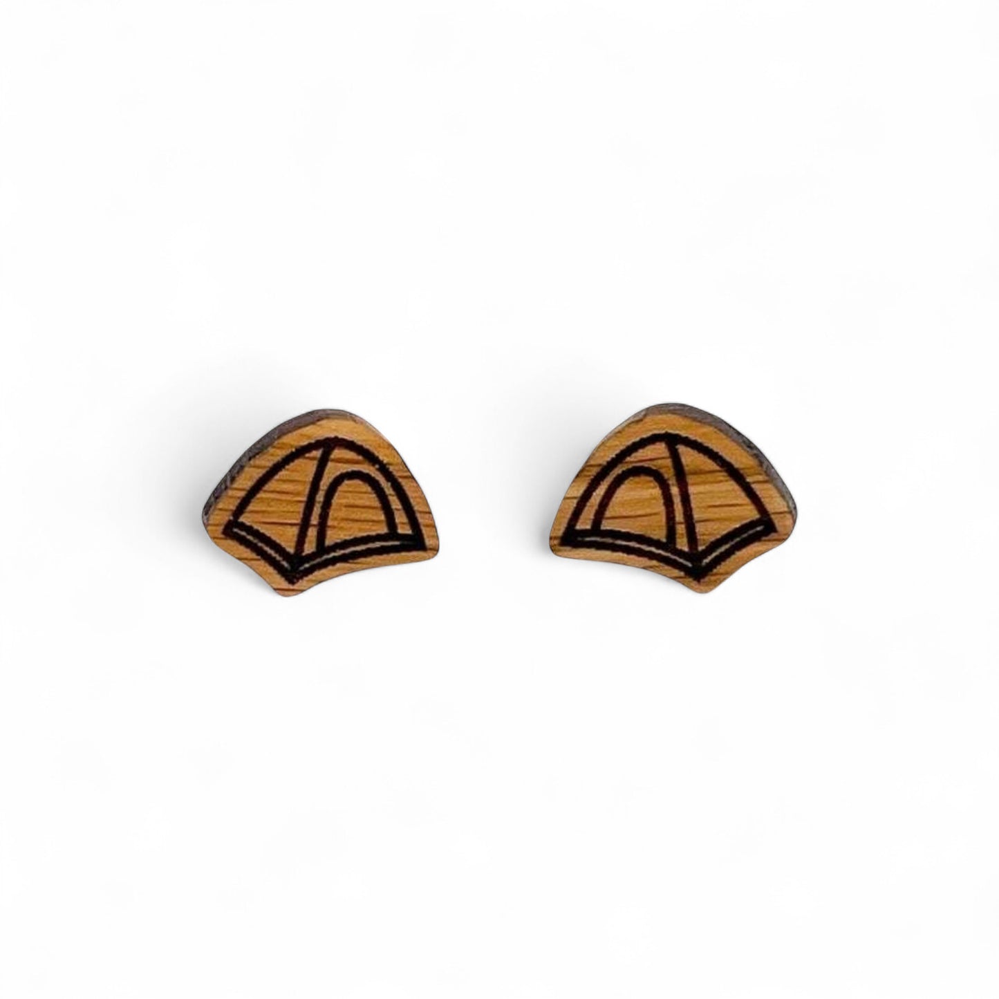 Camping Tent Cherry Wood Earrings