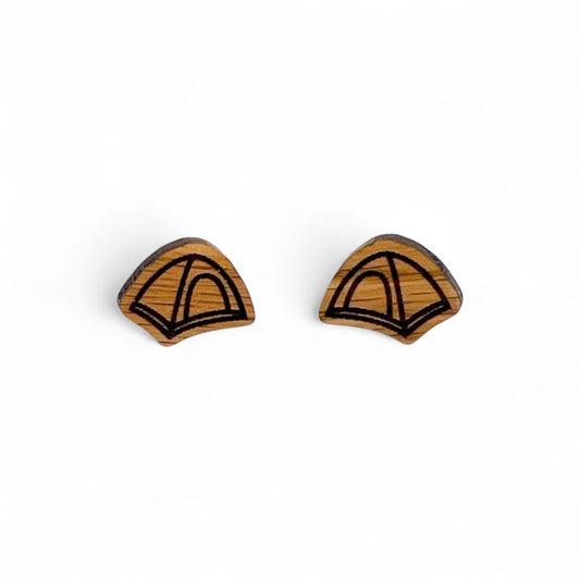 Camping Tent Cherry Wood Earrings