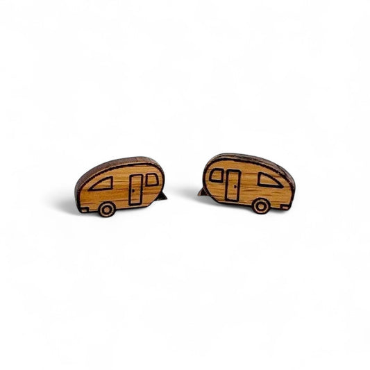 Camper Travel Trailer Cherry Wood Earrings