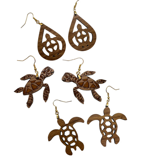 Sea Turtle Earrings Wood Dangle 1 Pair Random